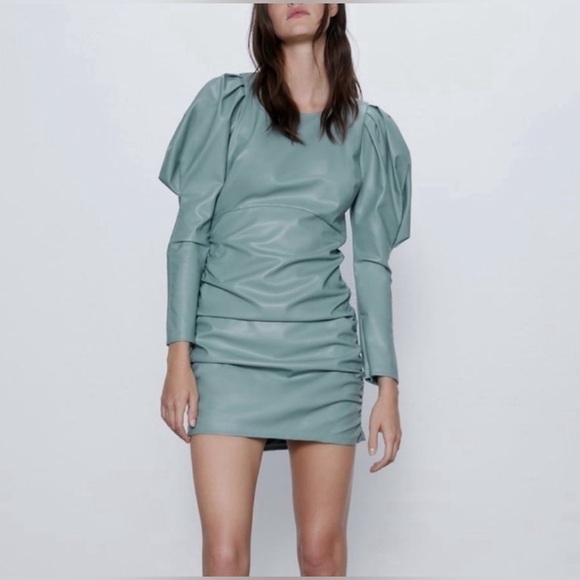 Zara Mint Faux Leather Mini Dress - Picture 1 of 9